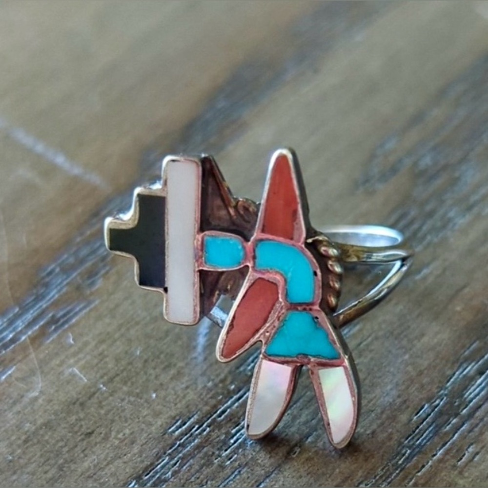 Vintage Native American Zuni Medicine Man Kachina Ring - Picture 3 of 12